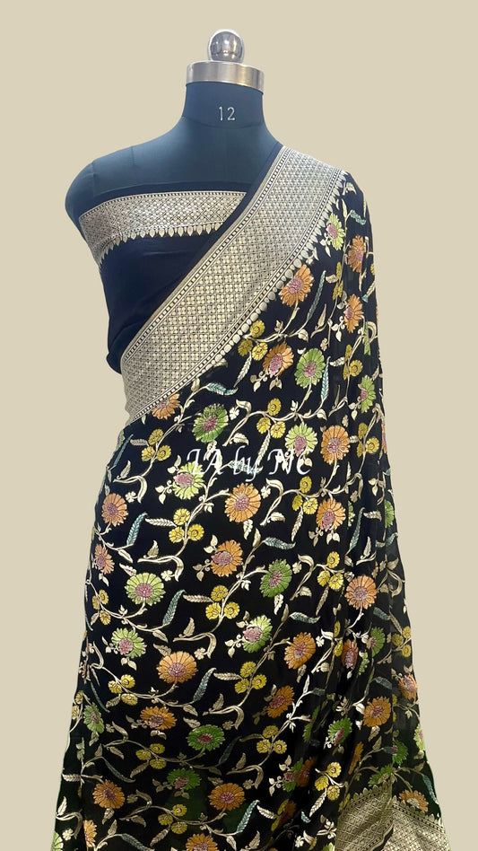 Black Banarasi Pure Khaddi Georgette Saree