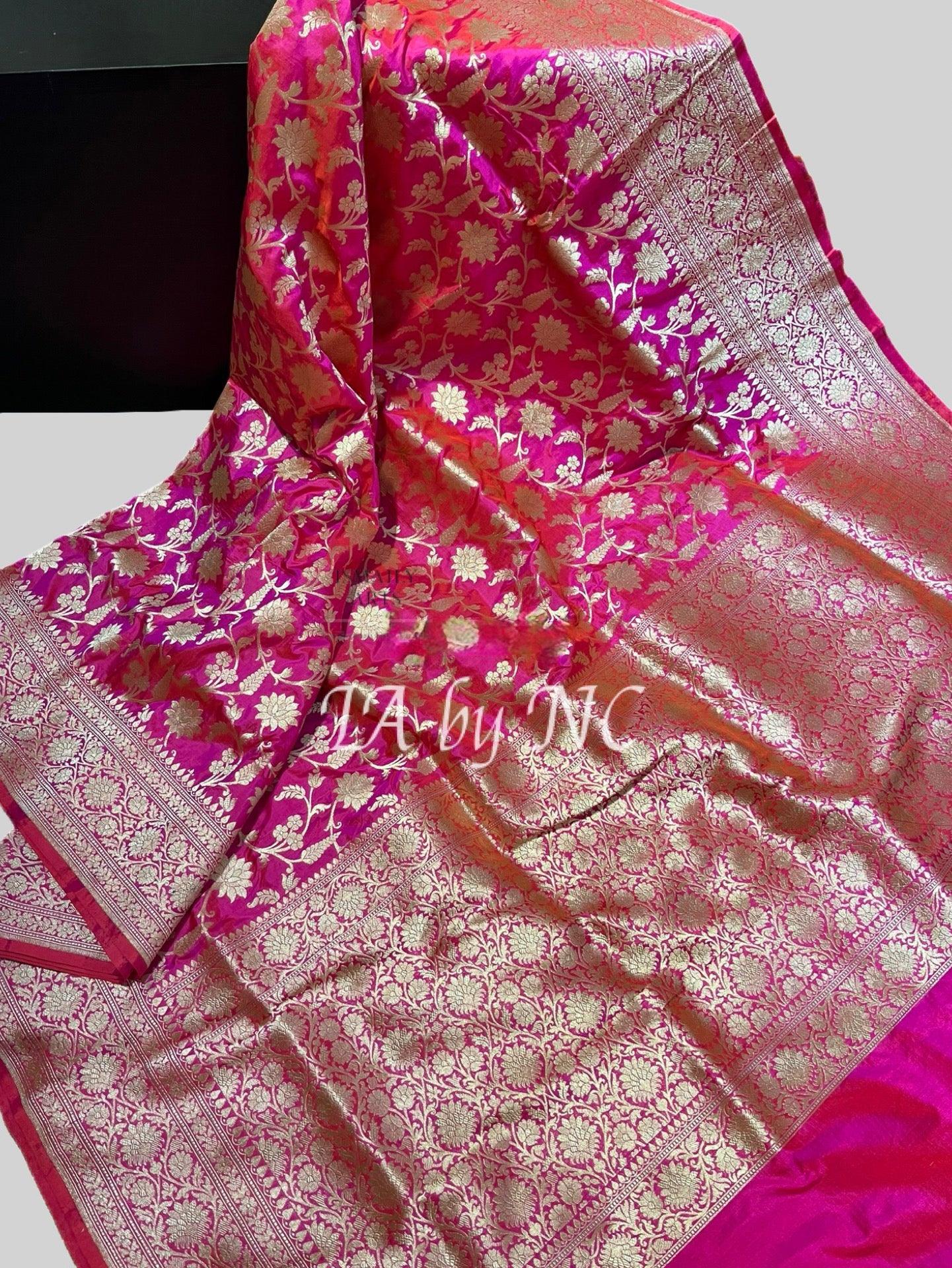 Cerise Banarasi Pure Katan Silk Pattu Saree