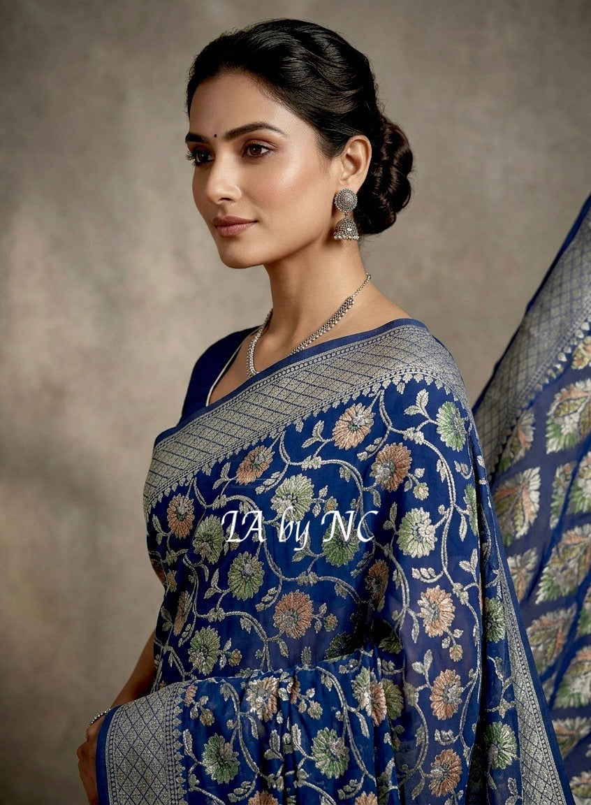 German Banarasi Pure Khaddi Georgette Saree