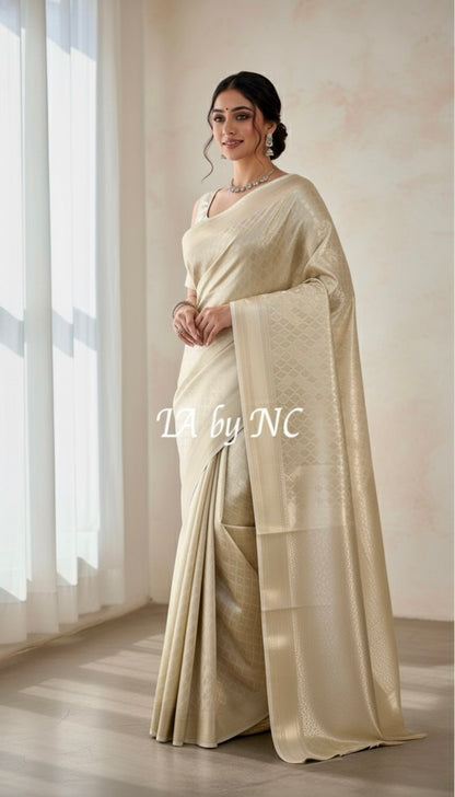 Ivory Banarasi Pure Tissue Silk Brocade Saree