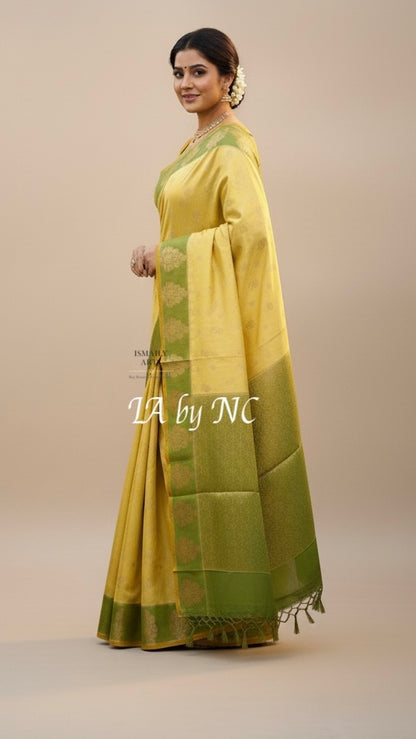 Bumblebee Banarasi Pure Katan Silk Raw Mango Saree