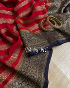 Carmine Banarasi Pure Khaddi Georgette Saree
