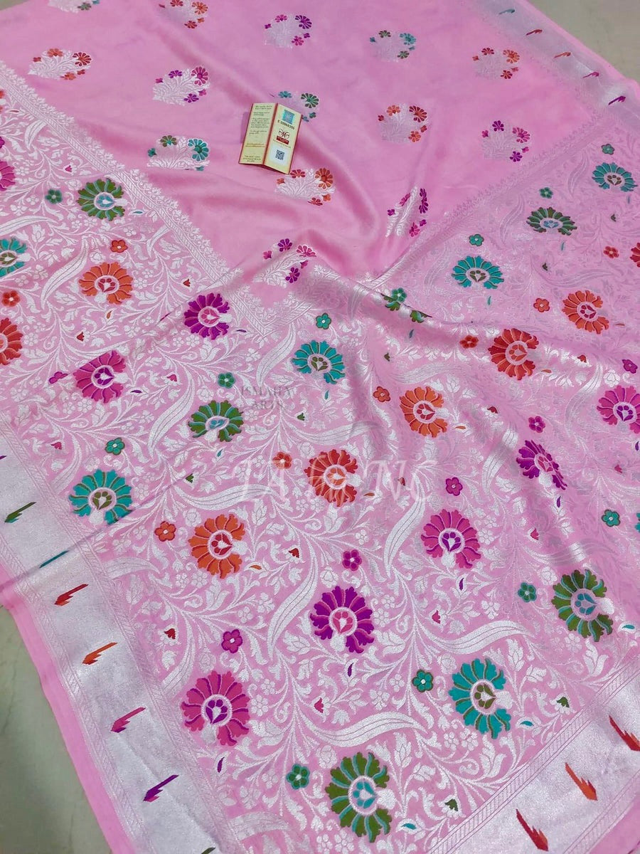 Banarasi Pure Khaddi Tussar Georgette Paithani Saree