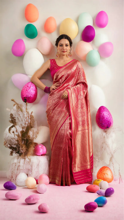 Ruby Banarasi Pure Katan Silk Pattu Brocade Saree