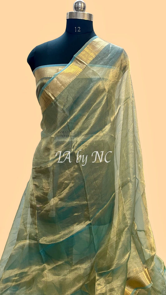 Turquoise Banarasi Pure Tissue Silk Saree