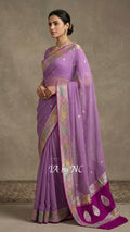 Plum Banarasi Pure Khaddi Georgette Kadwa Saree