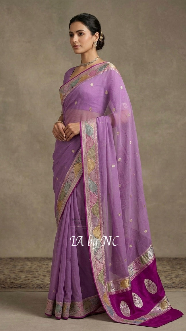 Plum Banarasi Pure Khaddi Georgette Kadwa Saree