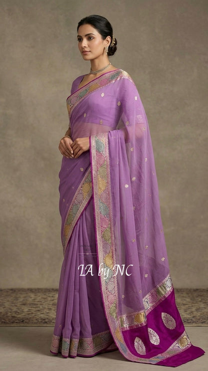 Plum Banarasi Pure Khaddi Georgette Kadwa Saree