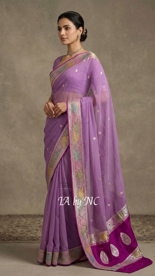 Plum Banarasi Pure Khaddi Georgette Kadwa Saree
