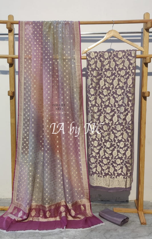 Mauve Banarasi Pure Khaddi Georgette Suit Dupatta