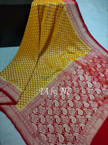 Goldenrod Banarasi Pure Khaddi Georgette Saree