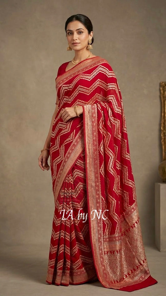 Crimson Banarasi Pure Khaddi Georgette Saree