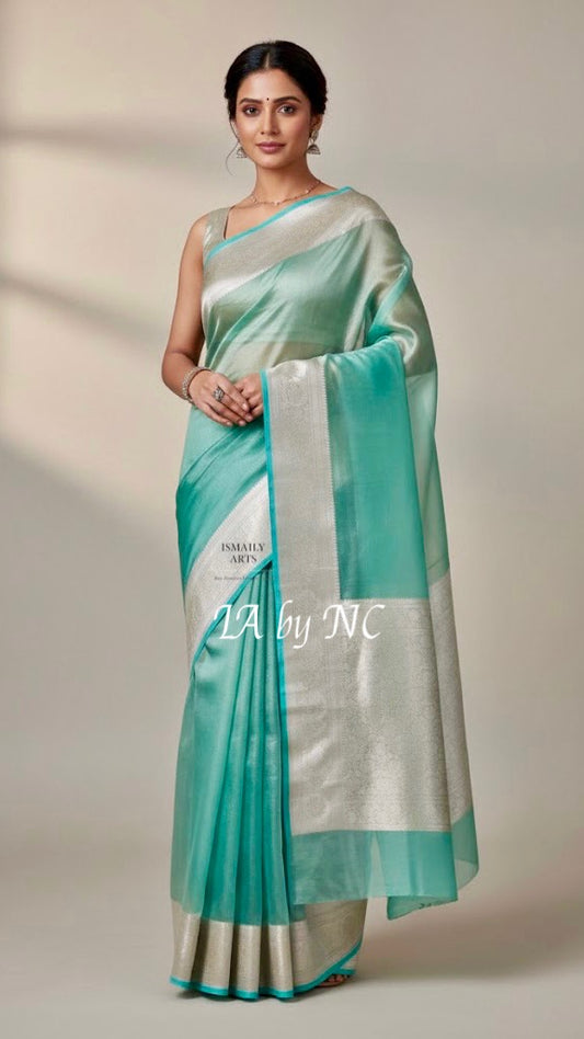 Turquoise Banarasi Pure Tissue Silk Saree