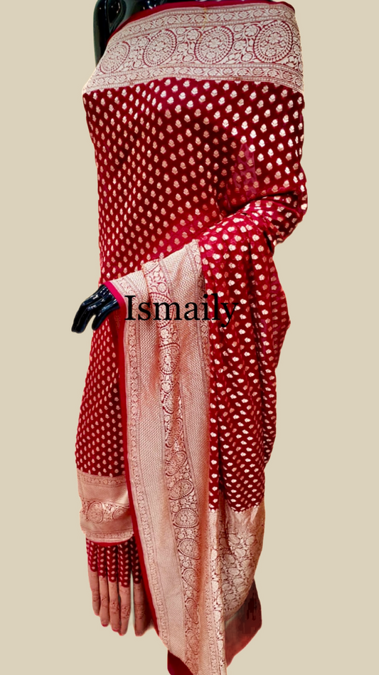 Crimson Banarasi Pure Khaddi Georgette Saree
