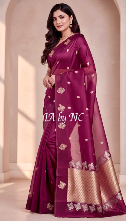 Mulberry Banarasi Pure Kora Silk Kadwa Saree