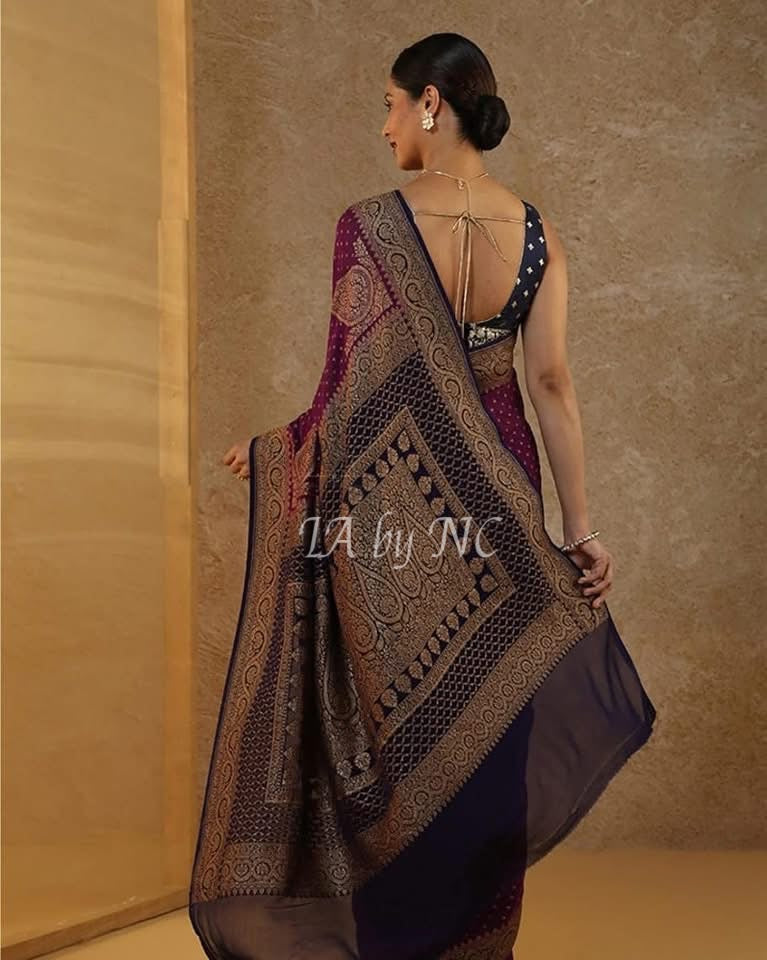 Eggplant Banarasi Pure Khaddi Georgette Saree