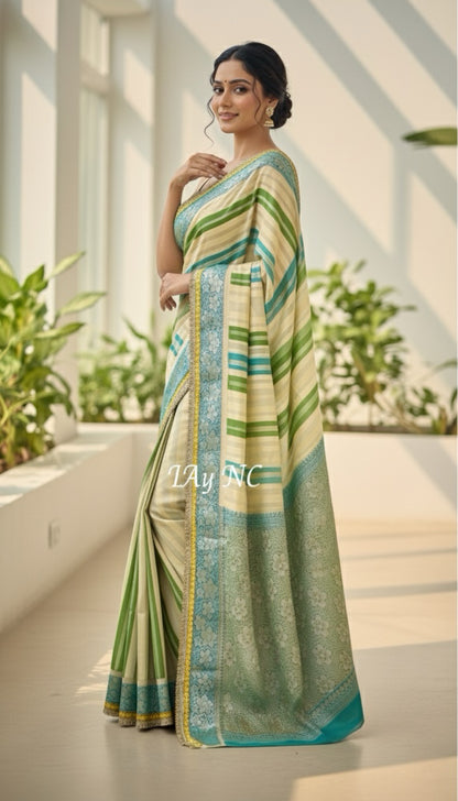Beige Banarasi Pure Chiffon Georgette Saree