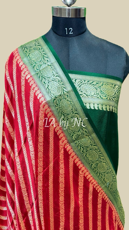 Carmine Banarasi Pure Chiffon Georgette Saree