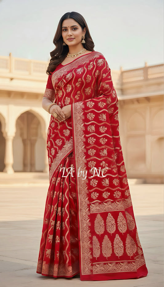 Crimson Banarasi Pure Khaddi Georgette Saree