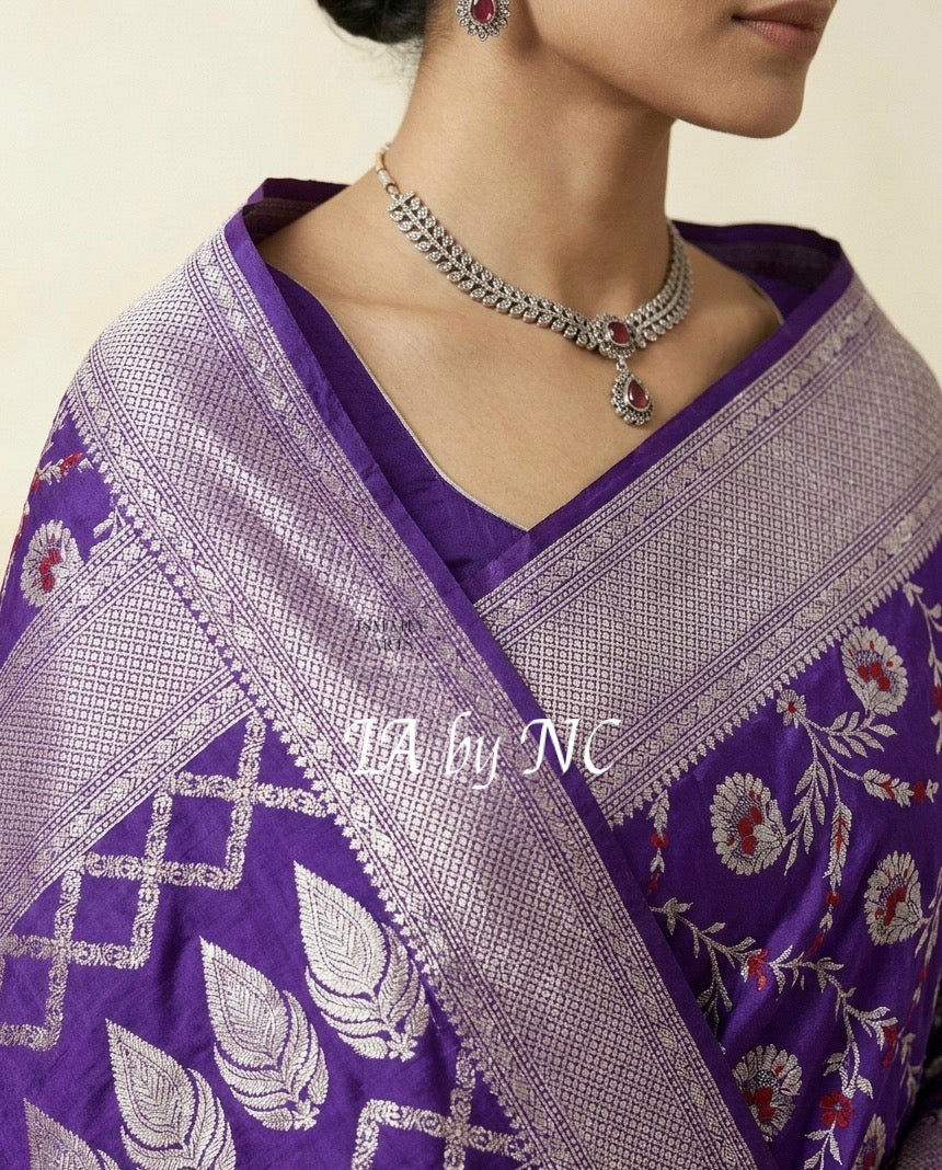 Grape Banarasi Pure Munga Silk Saree