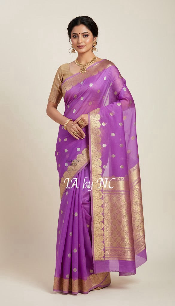 Electric Banarasi Pure Kora Silk Kadwa Saree