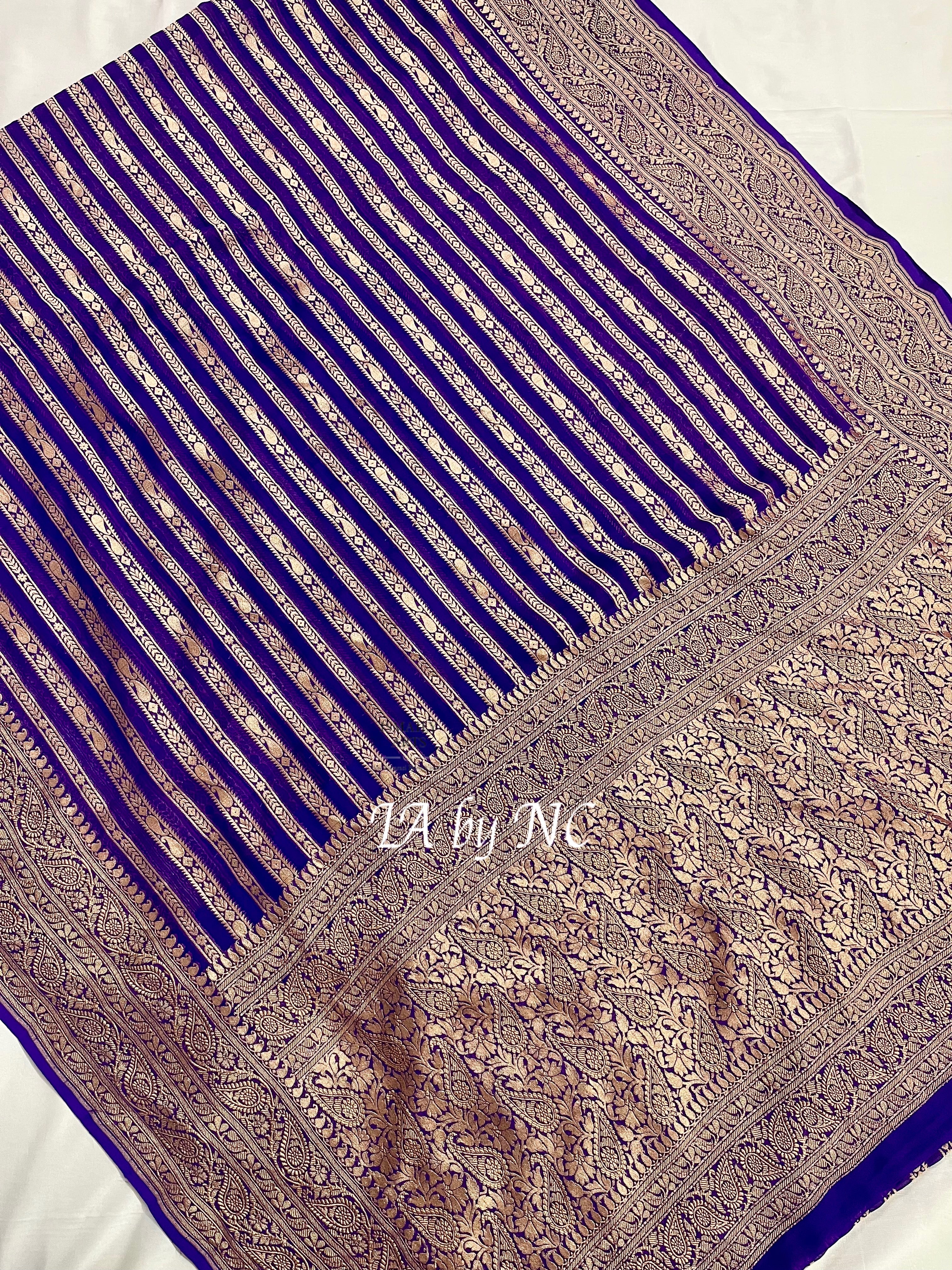 Grape Banarasi Pure Khaddi Georgette Saree