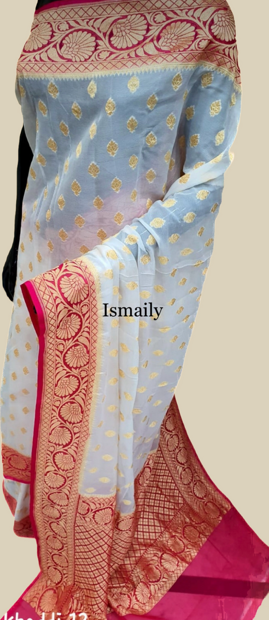 Offwhite Banarasi Pure Khaddi Georgette Saree