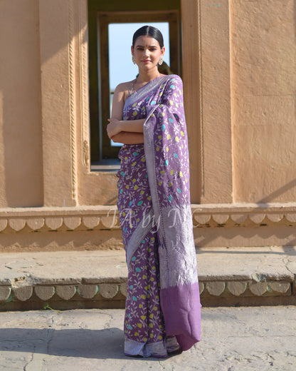 Plum Banarasi Pure Khaddi Tussar Georgette Meenakari Saree