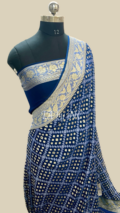 Prussian Banarasi Pure Khaddi Georgette Saree