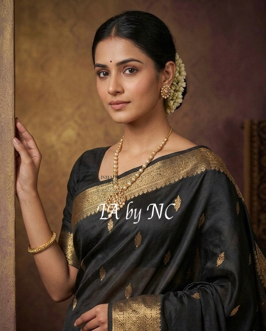 Black Banarasi Pure Kora Silk Kadwa Saree