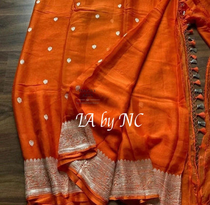 Orange Banarasi Pure Khaddi Georgette Kadwa Saree