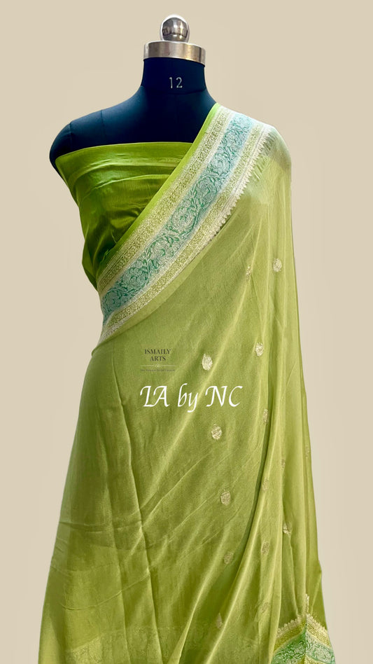 Moss Banarasi Pure Khaddi Georgette Kadwa Saree