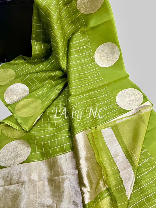 Moss Banarasi Pure Kora Organza Kadwa Saree