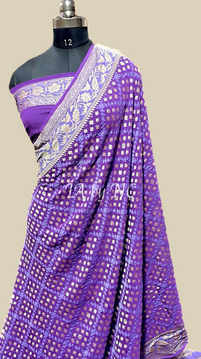 Grape Banarasi Pure Khaddi Georgette Saree