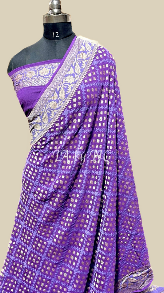 Grape Banarasi Pure Khaddi Georgette Saree