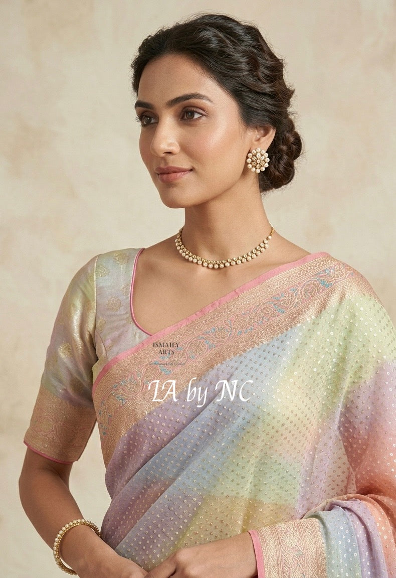 Salmon Banarasi Pure Khaddi Georgette Saree