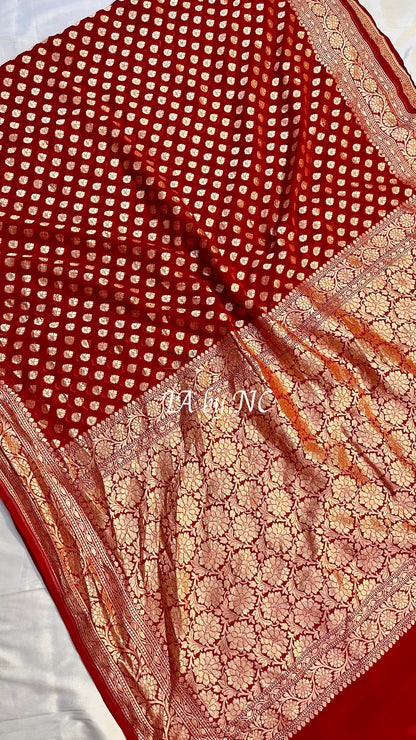 Crimson Banarasi Pure Khaddi Georgette Saree