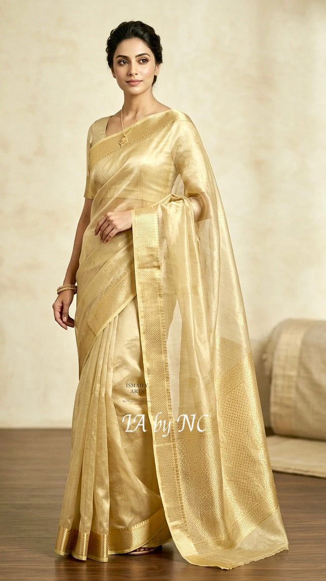 Beige Banarasi Pure Tissue Silk Saree