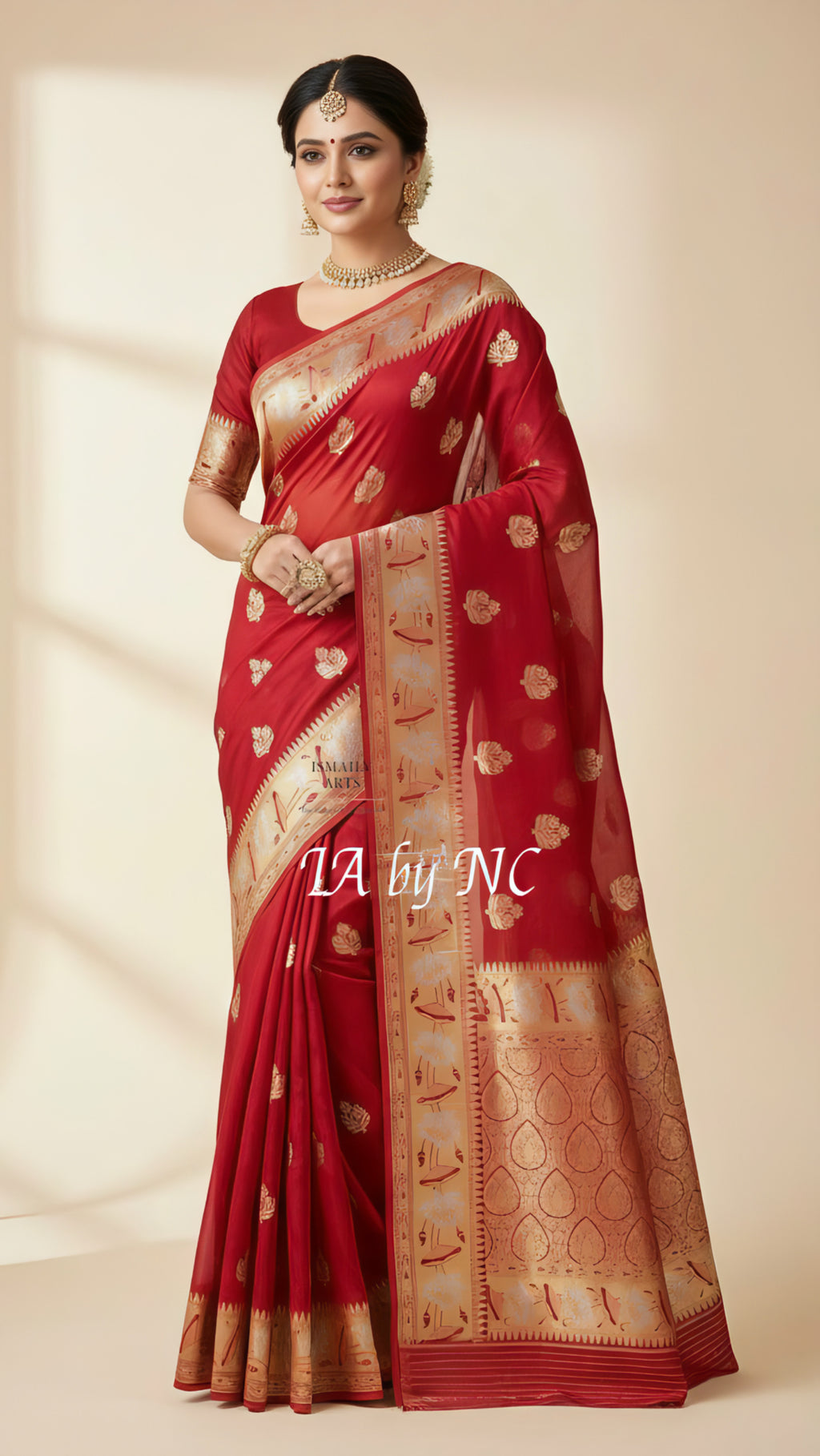 Carmine Banarasi Pure Kora Silk Kadwa Saree