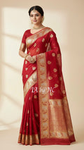Carmine Banarasi Pure Kora Silk Kadwa Saree