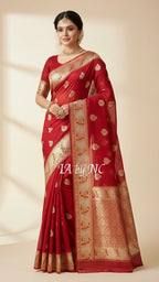 Carmine Banarasi Pure Kora Silk Kadwa Saree