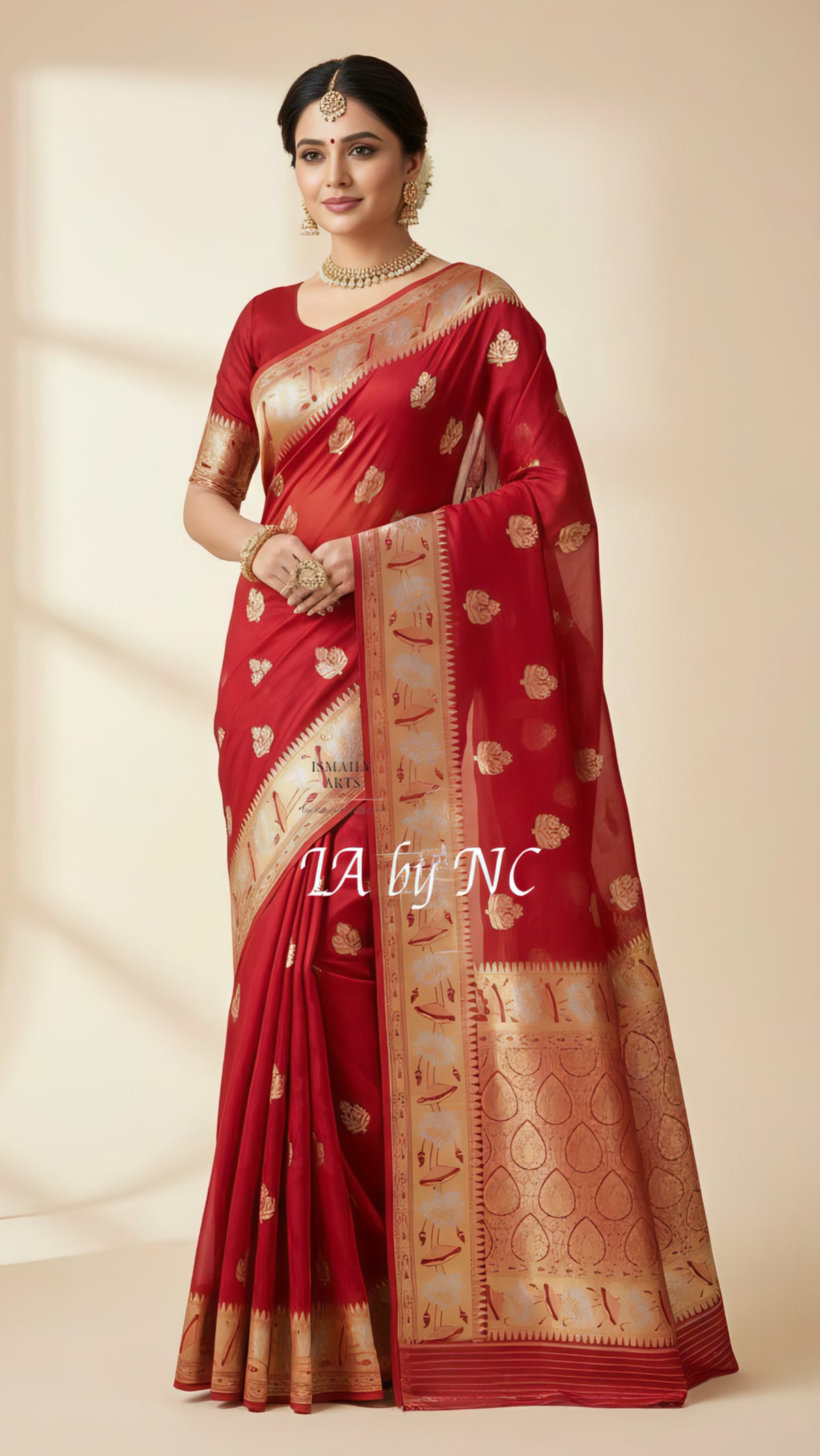 Carmine Banarasi Pure Kora Silk Kadwa Saree