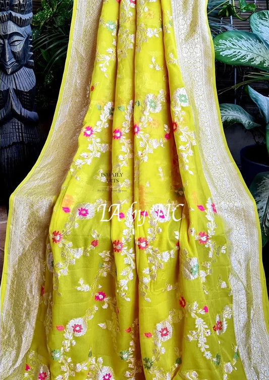 Bumblebee Banarasi Pure Khaddi Georgette Meenakari Saree