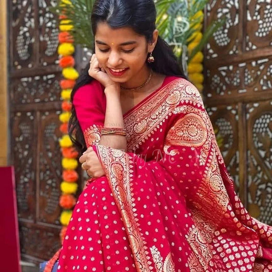 Crimson Banarasi Pure Khaddi Georgette Crepe Saree