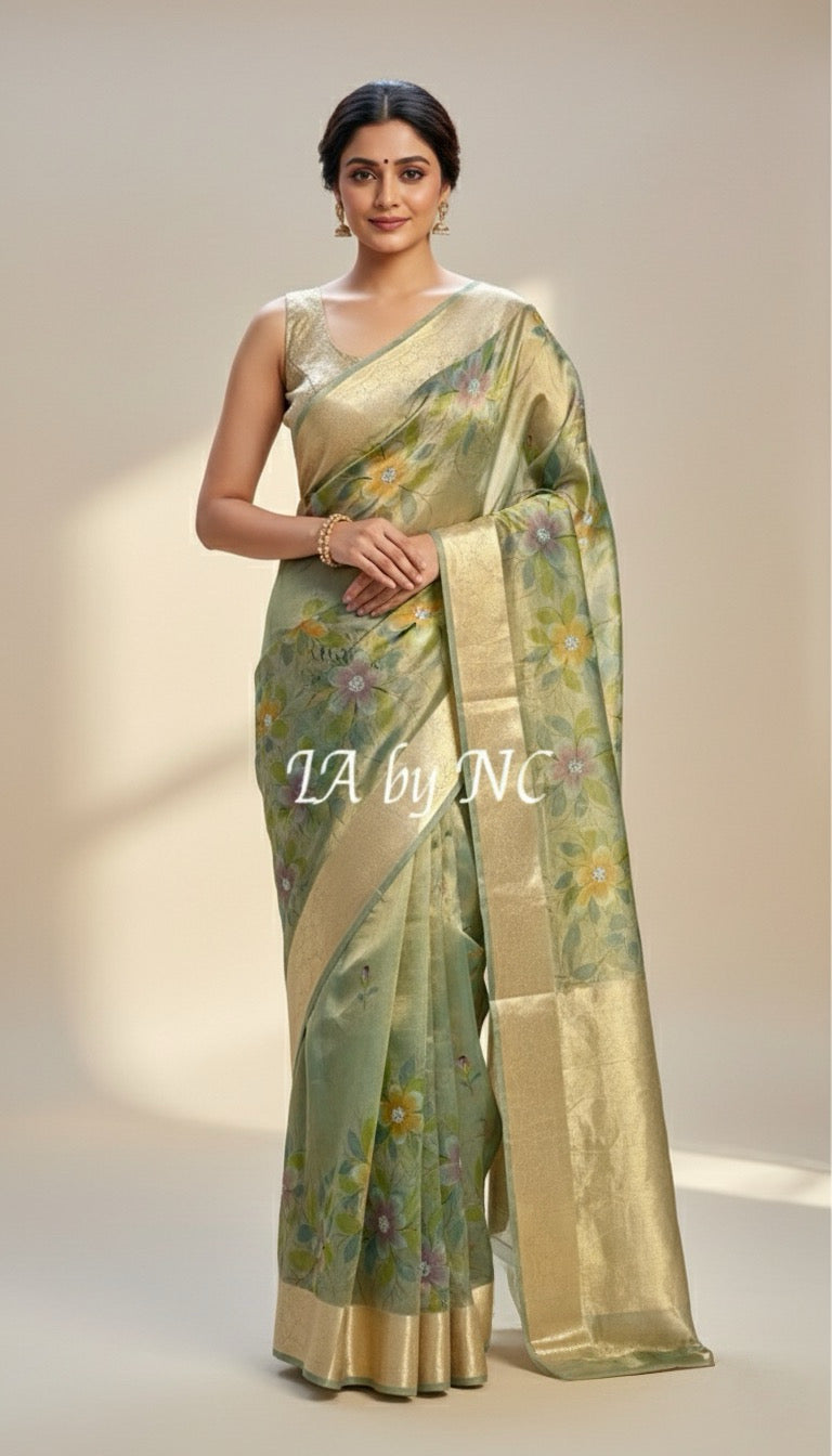 Turquoise Banarasi Pure Tissue Silk Saree