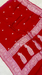 Crimson Banarasi Pure Khaddi Georgette Kadwa Saree