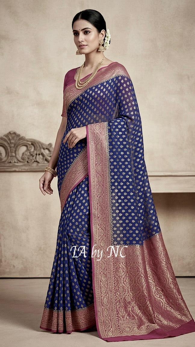 Navy Banarasi Pure Khaddi Georgette Saree