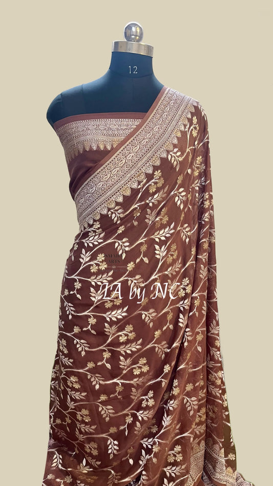 Walnut Banarasi Pure Khaddi Georgette Saree