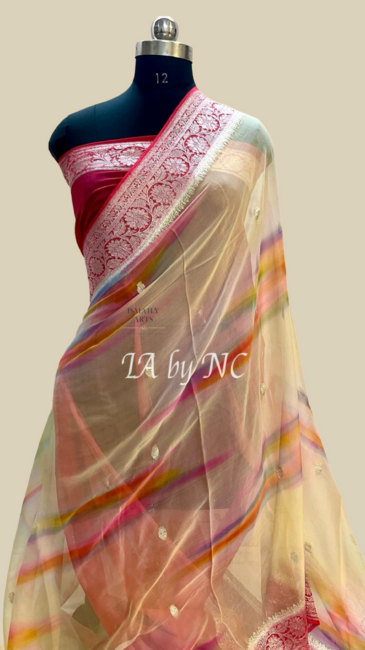 Crimson Banarasi Pure Khaddi Georgette Kadwa Saree