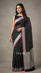 Black Banarasi Pure Khaddi Georgette Saree